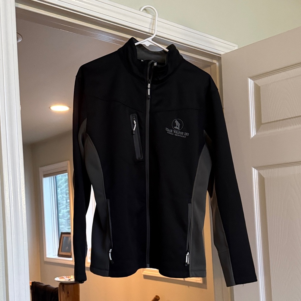 Collectible Izaak Walton Inn Black Softshell Jacket with Gray Panels